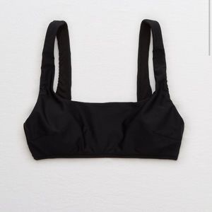 Aerie Wide Strap Scoop Bikini Top in Black. US XXL